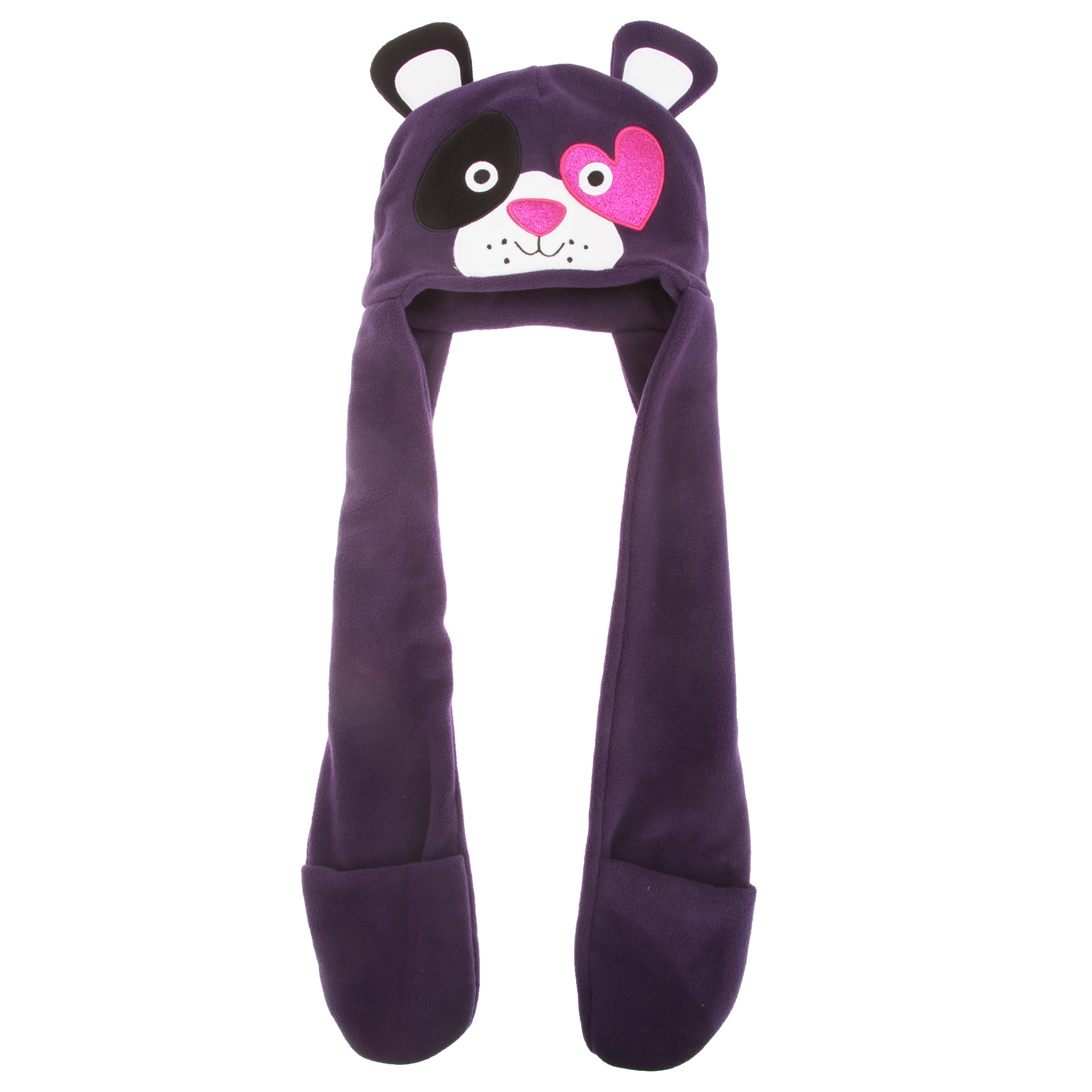 Childrens/Kids Character Design Winter Fleece Hat With Attached Scarf