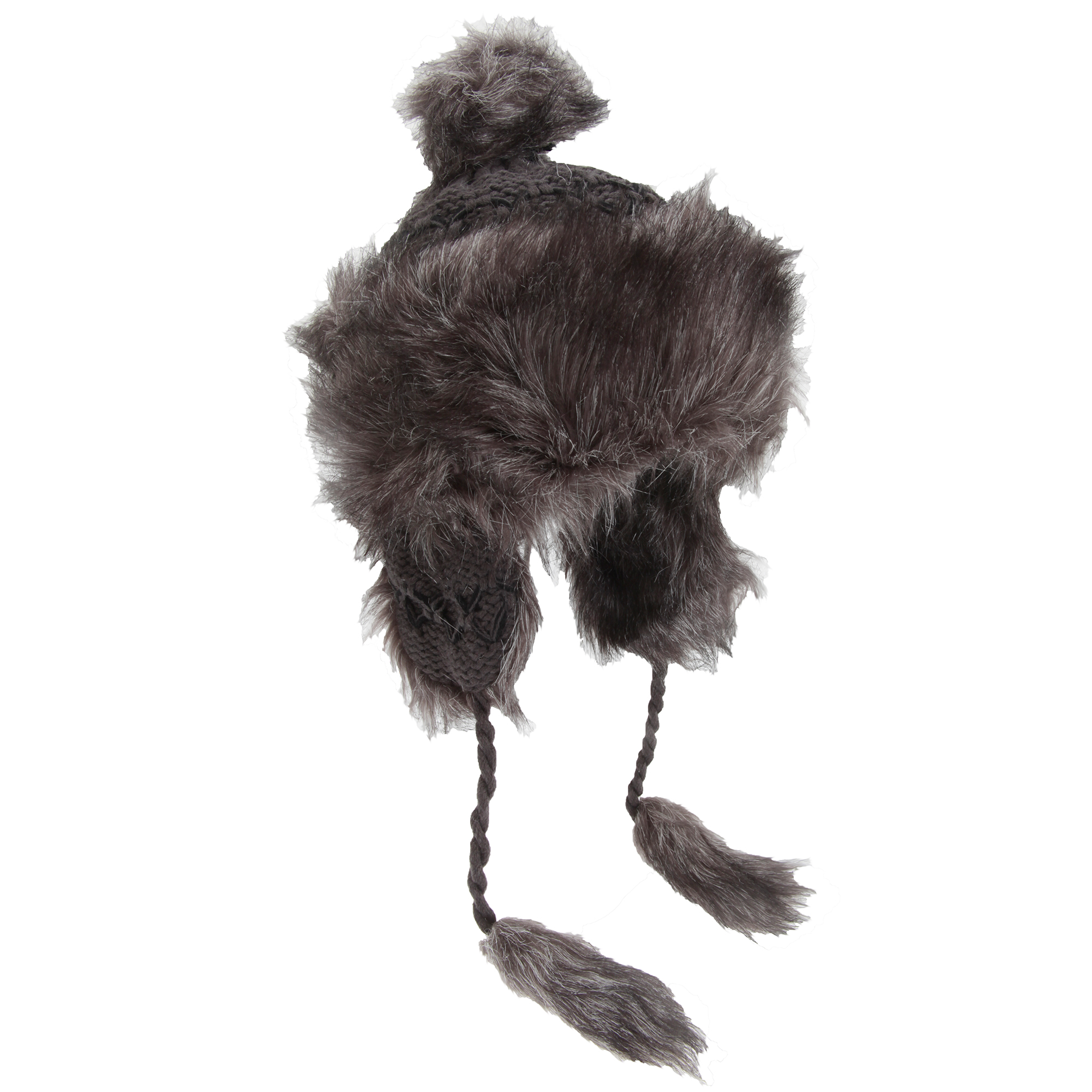 Womens/Ladies Knitted Winter Trapper Hat With Faux Fur Trim eBay