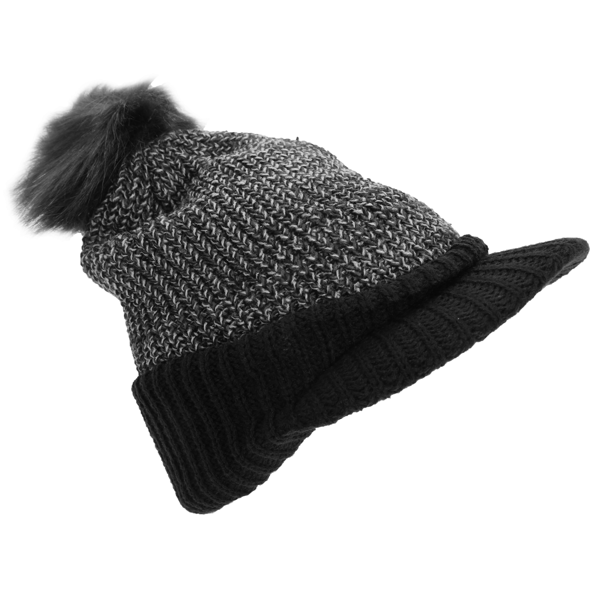 Womens/Ladies Rockjock Knitted Peak Hat With Faux Fur PomPom eBay