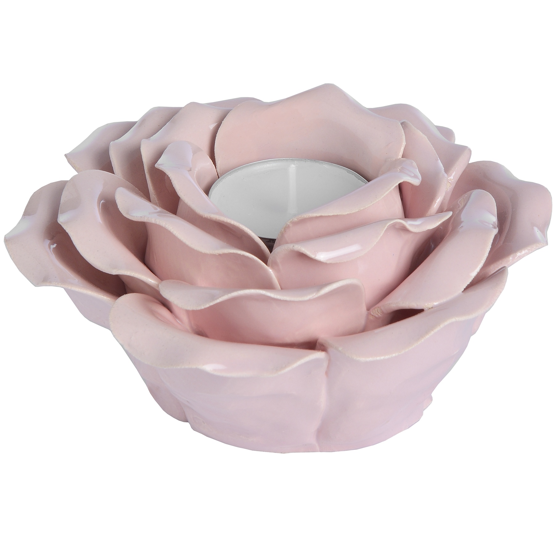 Hill Interiors Ornamental Ceramic Rose Tea Light Candle Holder (Three