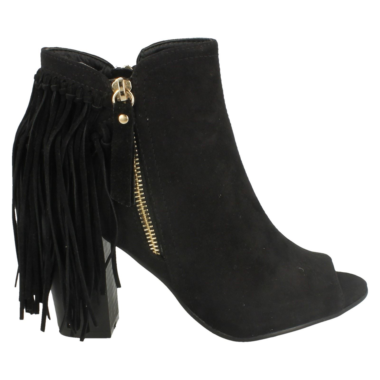 Spot On Womens//Ladies Zip Up Ankle Boots With Tassel Detail KM597
