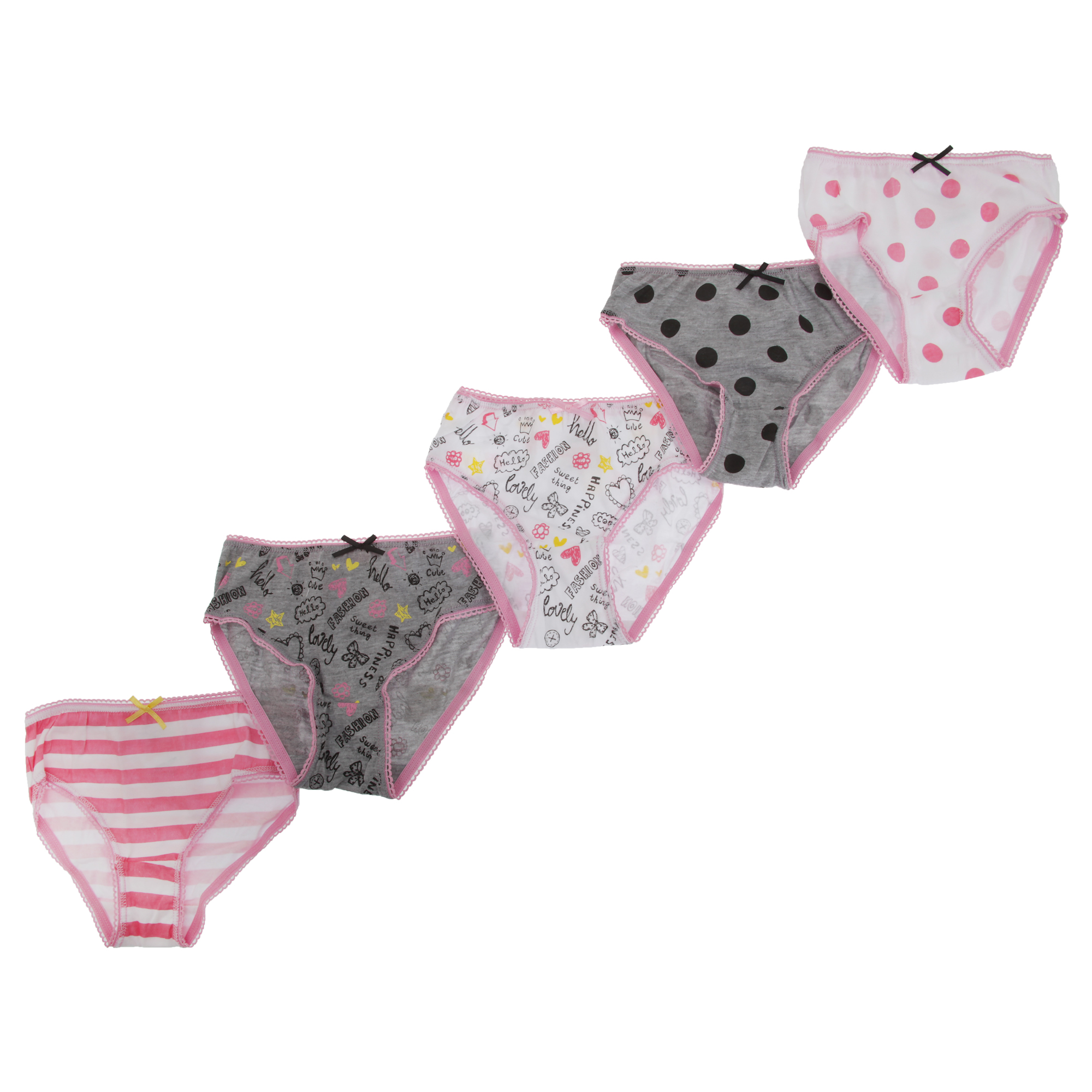 Childrens Girls Mixed Design Bow Underwear Briefs/Knickers /Pack Of 5