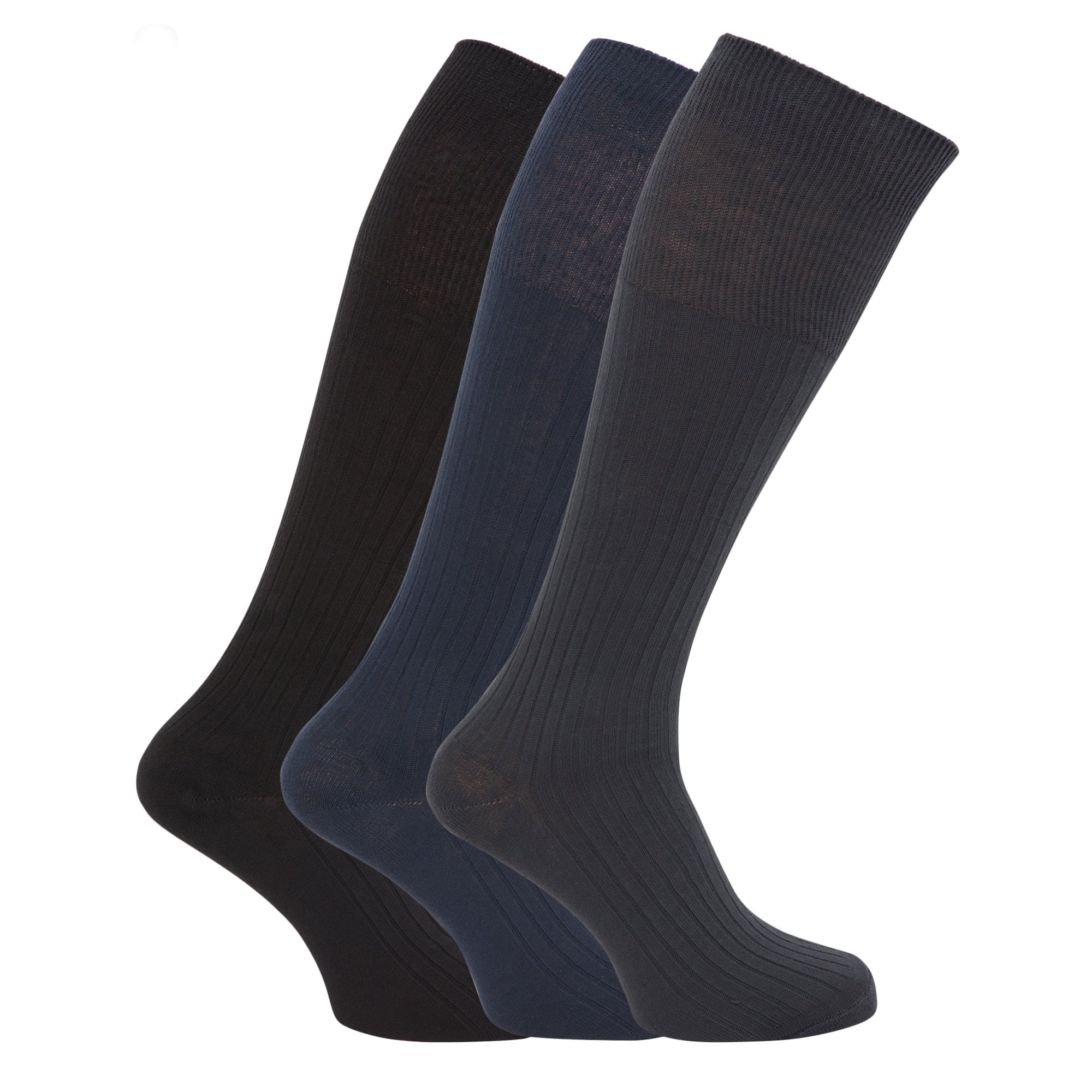 Mens Ribbed Knee High 100 Cotton Socks (Pack Of 3)
