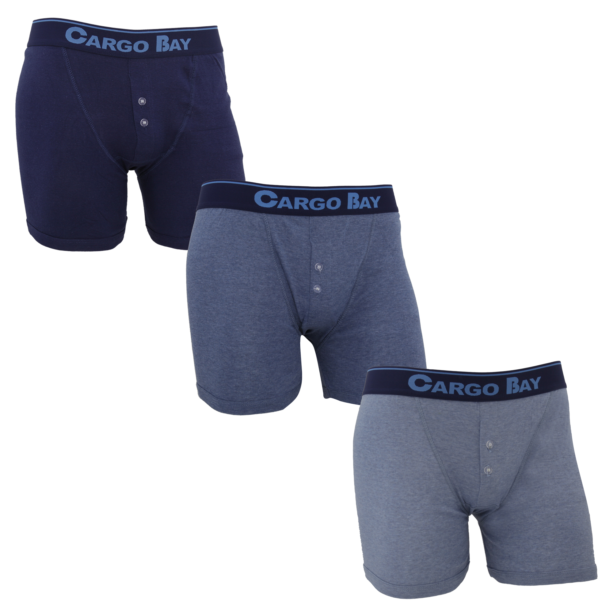 Cargo Bay Mens Cotton Rich Button Fly Boxer Shorts/Briefs Trunks (Pack