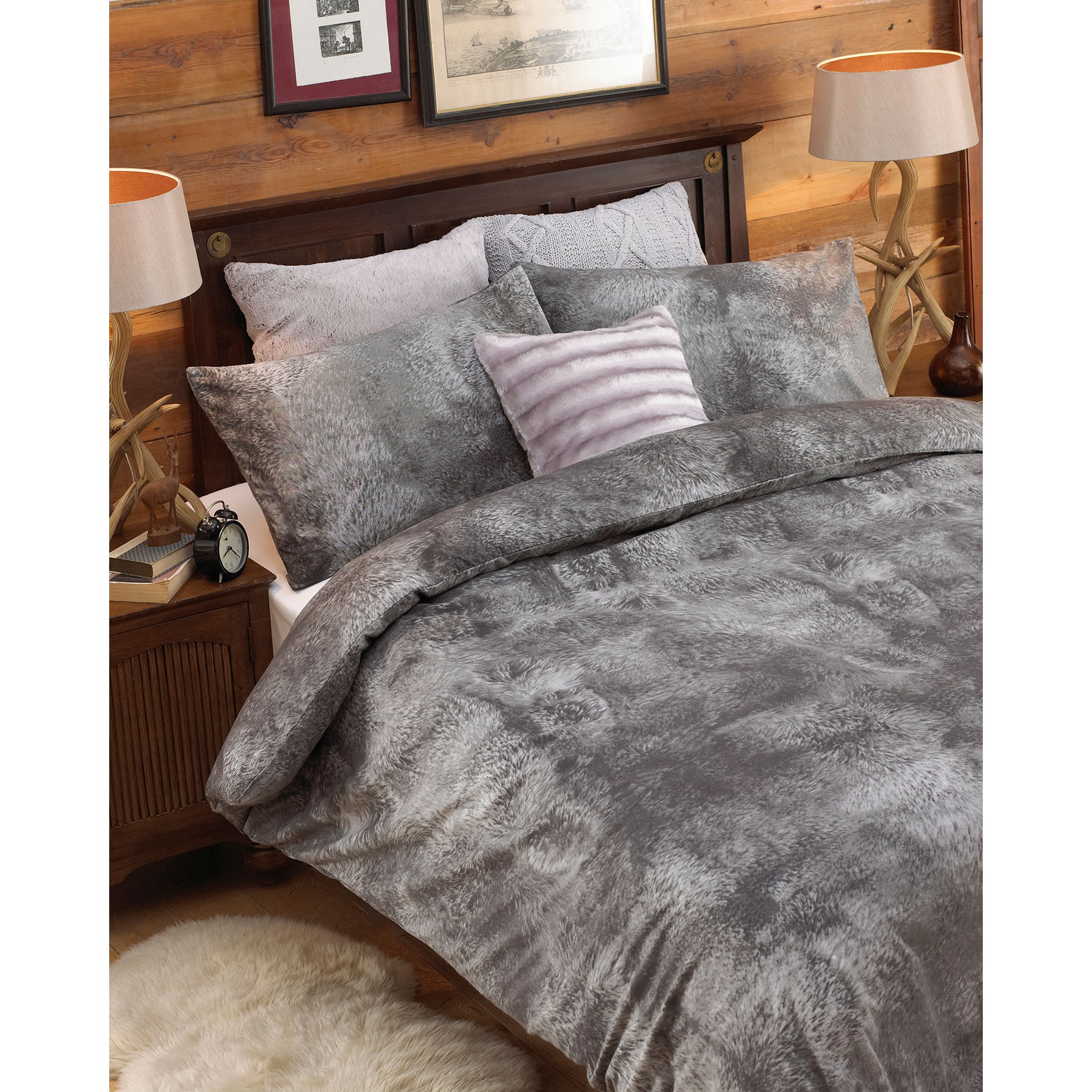 Riva Home Alaska Faux Wolf Fur Print Set eBay