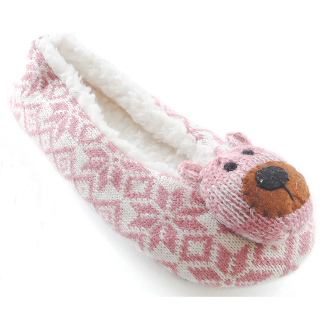 Womens/Ladies Knit Patterned Novelty Animal Slippers Teddy Bear Head eBay