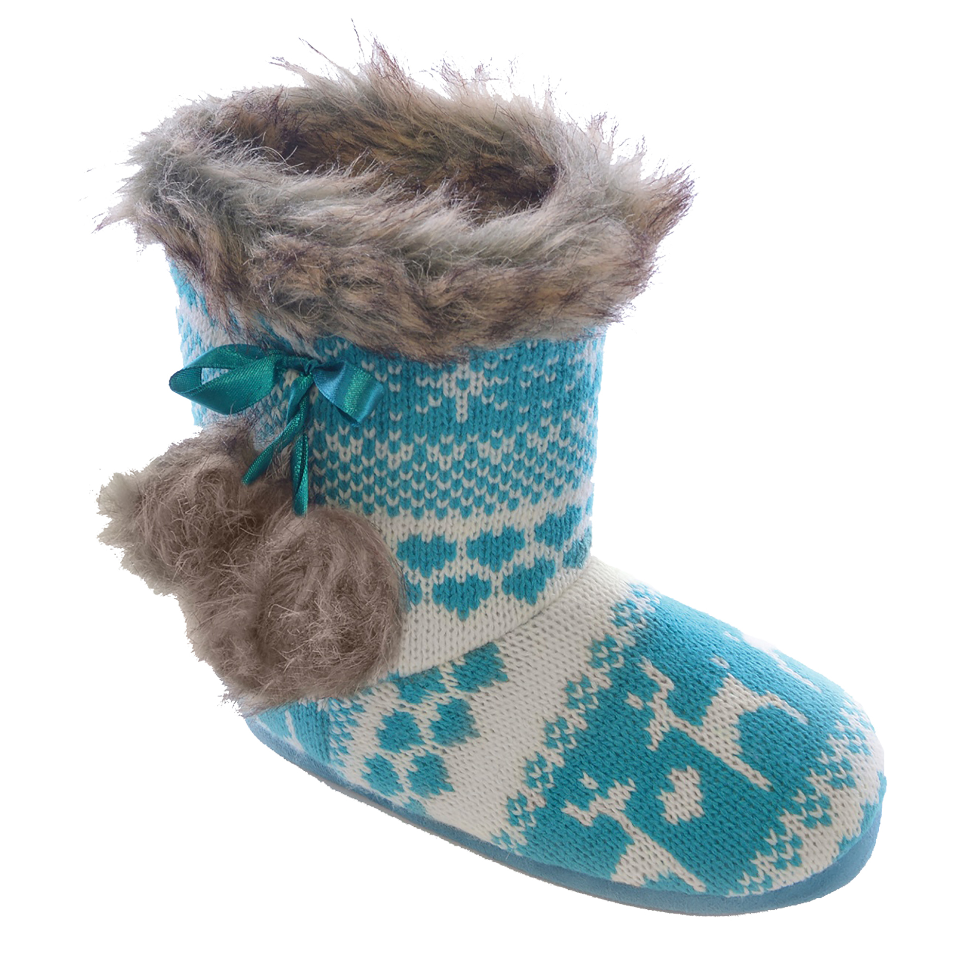 Childrens/Kids/Girls Reindeer Pattern Knitted Winter Boot Slippers eBay