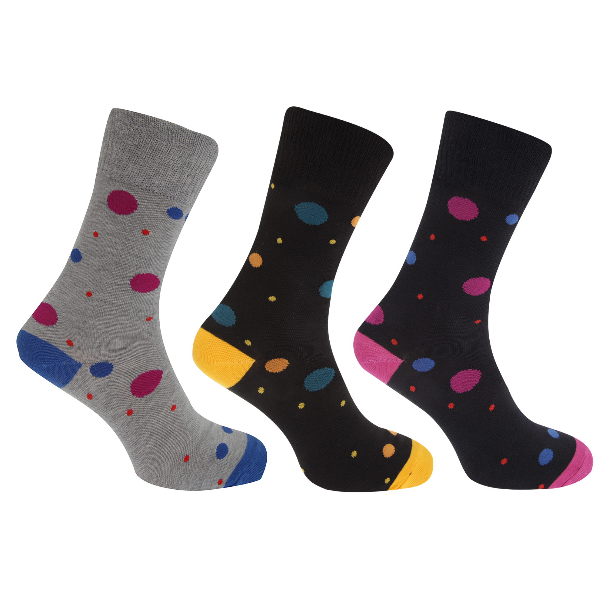Womens/Ladies Non Elastic Color Spot Casual Crew Socks (Pack Of 3
