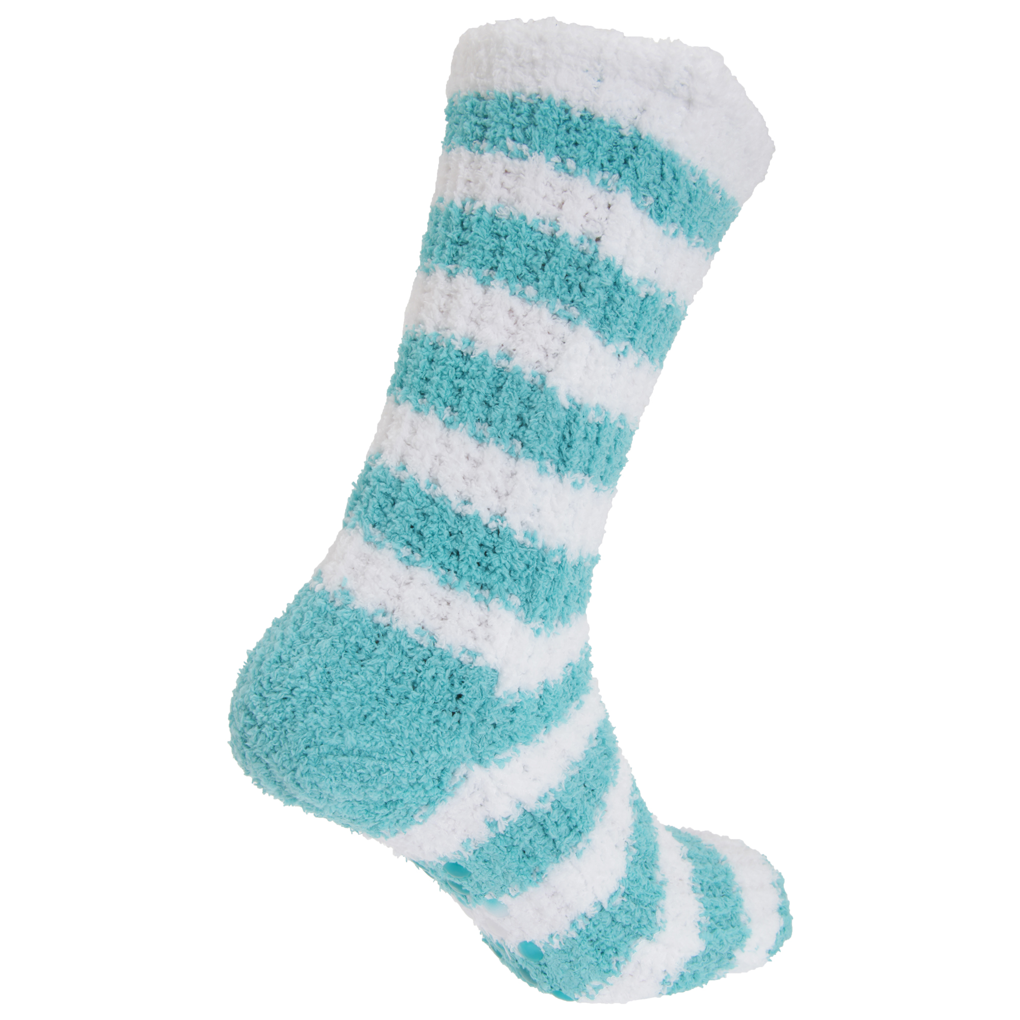 Womens/Ladies Striped Supersoft Fleece Slipper Socks With Grippers