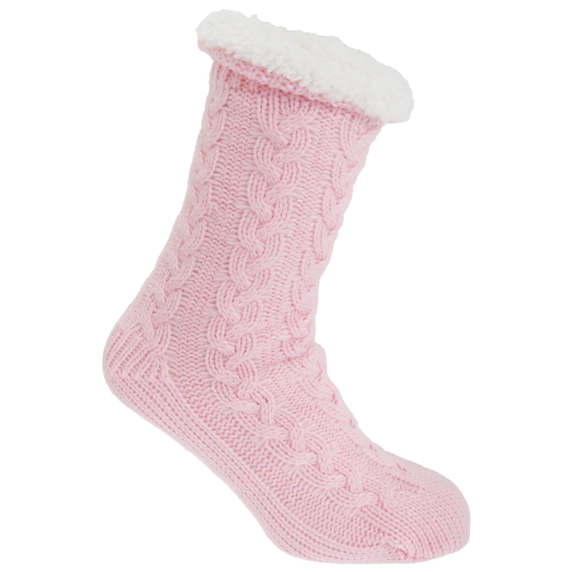 Cozees Womens/Ladies Chunky Knit Glitter Lounge Slipper Socks With