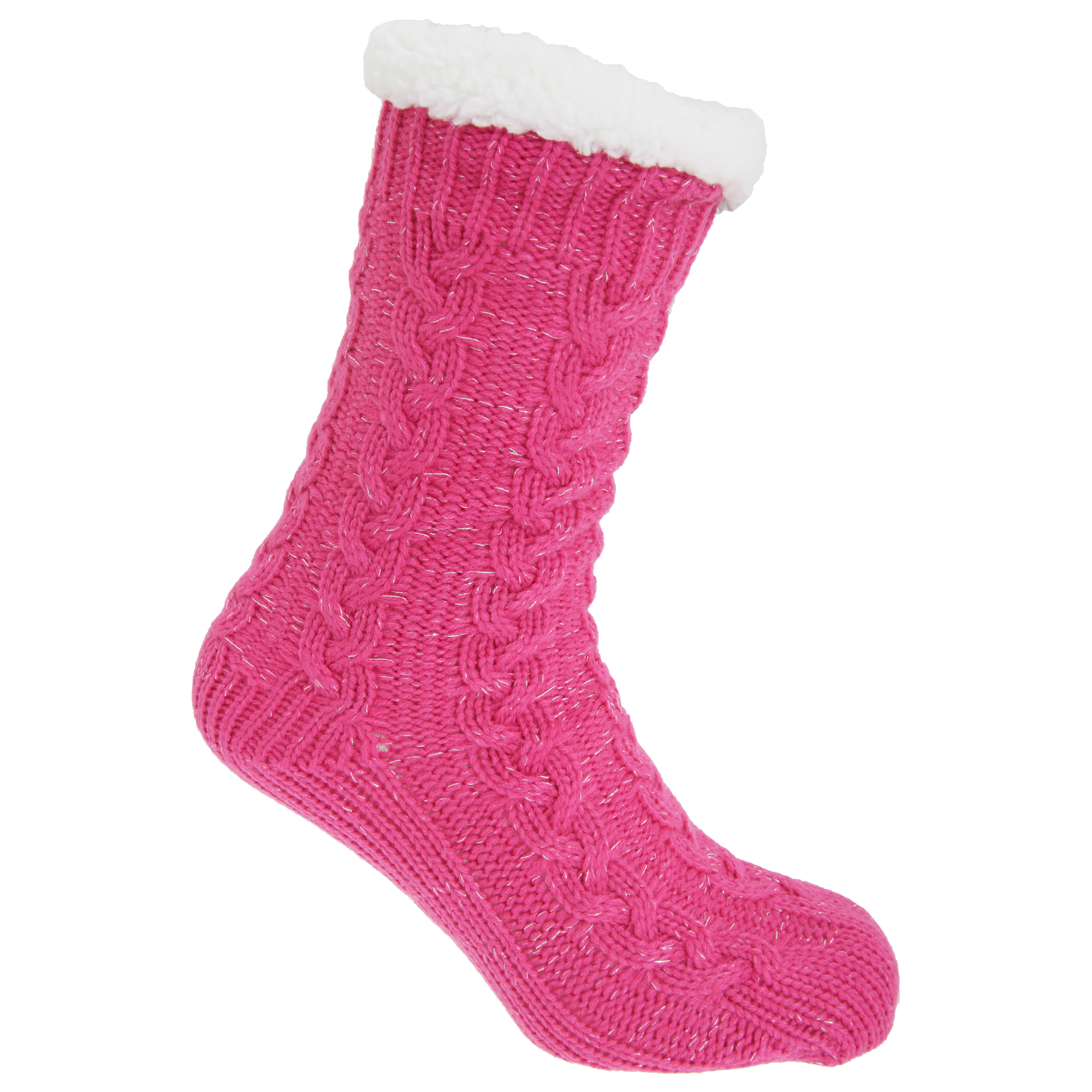 Cozees Womens/Ladies Chunky Knit Glitter Lounge Slipper Socks With