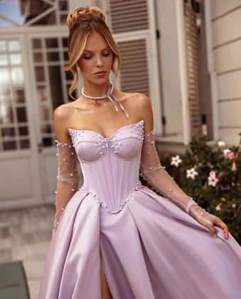 LILAC PEARLY SATIN GOWN