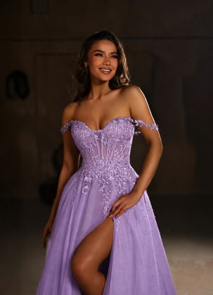PEARLY LILAC LACE GOWN