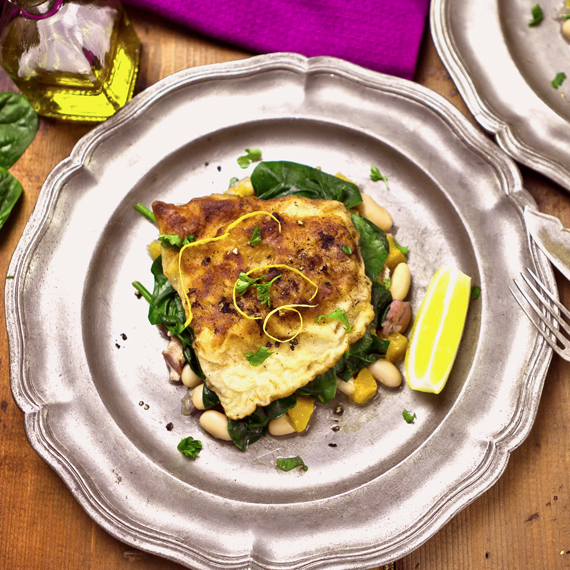 Smoky Hake with Beans & Greens