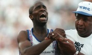 British sprinter Derek Redmond brought Barcelona's Olympic stadium to its feet when he tore his hamstring but stubbornly insisted on finishing his race