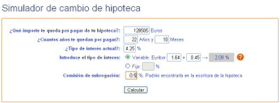 Introducción de datos en el simulador de cambio de hipoteca