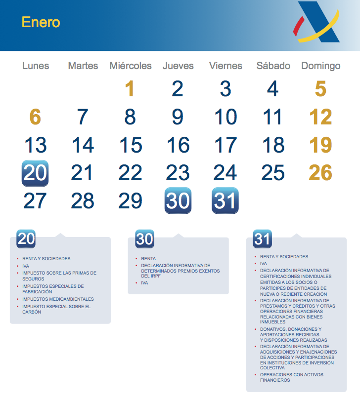 calendario fiscal enero 2014