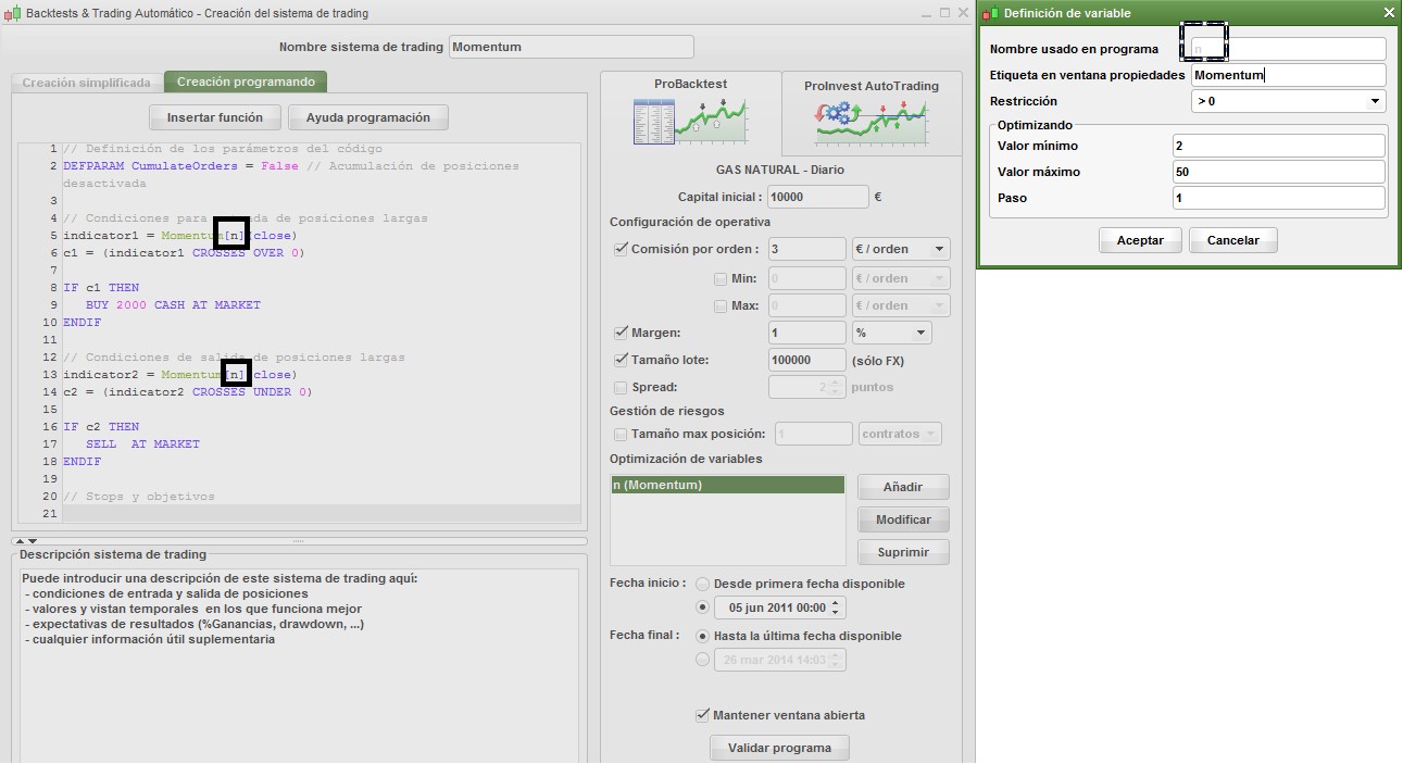 Optimizar Momentum