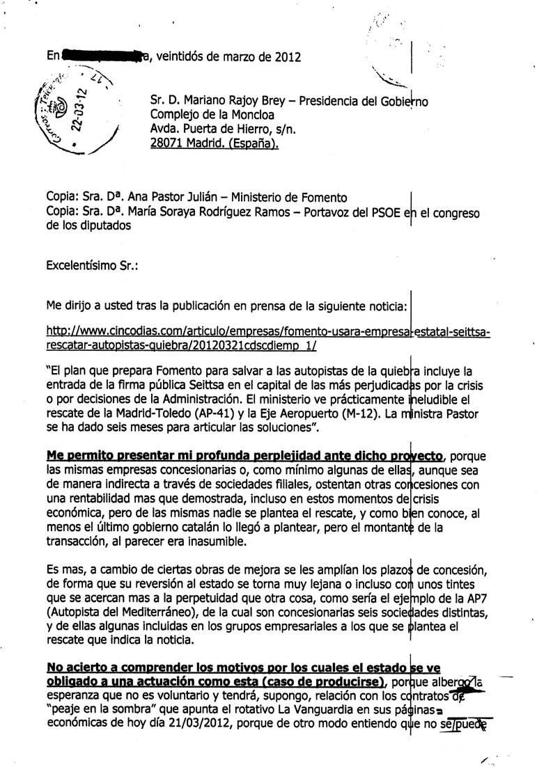 Autopistas deficitarias Pregunta