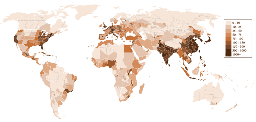 El problema de la población humana  World_population_density