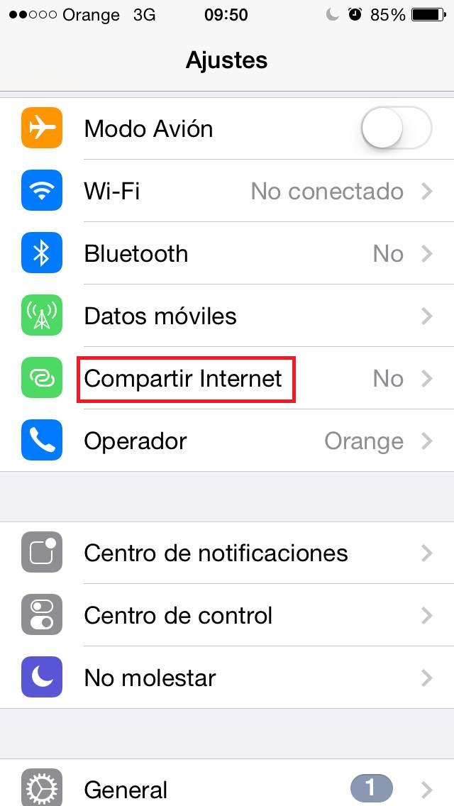 ¿Cómo usar el móvil como router? iPhone Opción 1