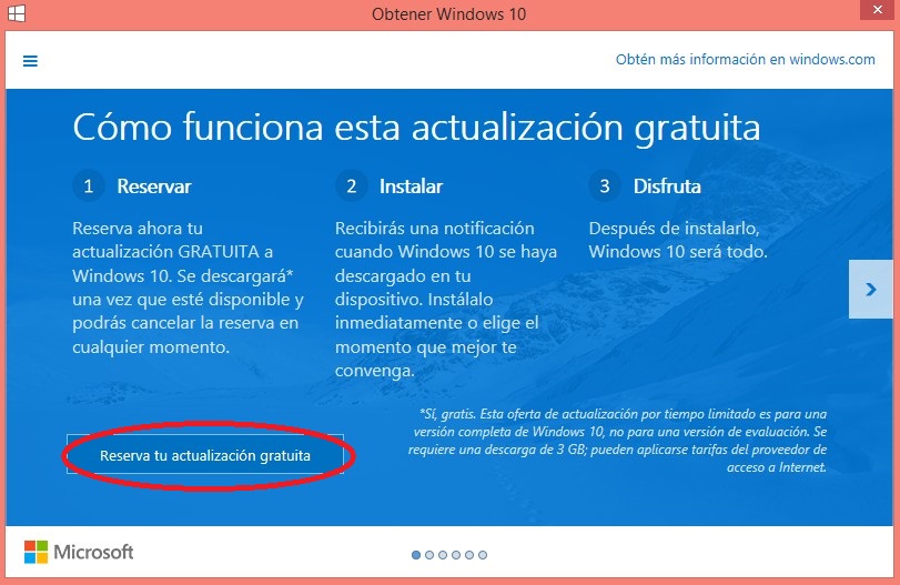Reservar windows 10