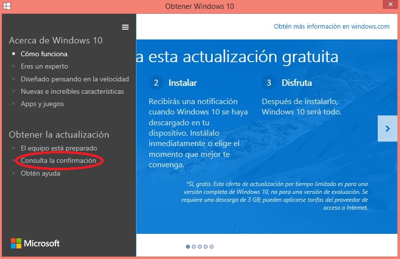 Información actualizacion windows 10