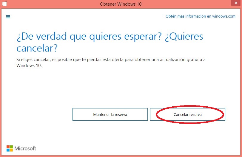 Confirmación cancelación windows 10