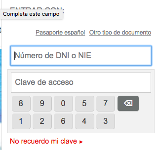 Teclado virtual Openbank