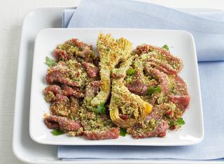 Carpaccio al forno con carciofi sott’olio
