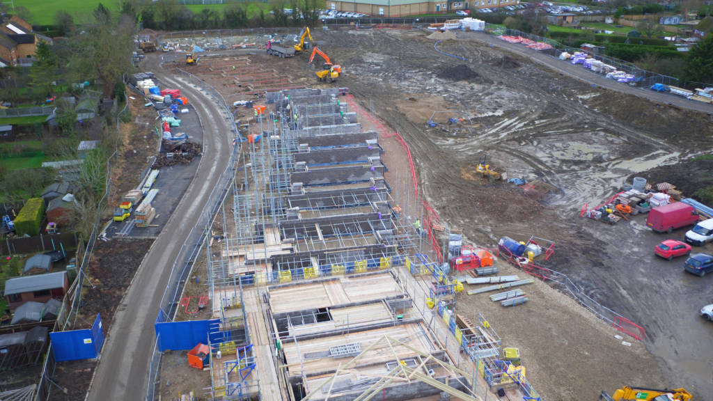 Aerial view of Golden Mede construction site.