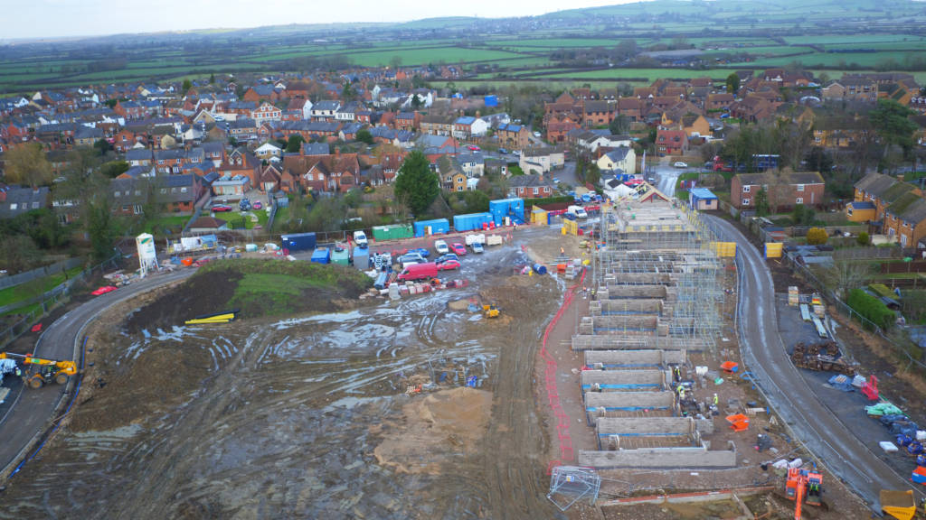 Aerial view of Golden Mede construction site.