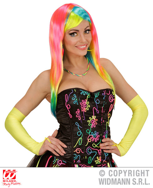 Ladies Rainbow Fingerless Satin Gloves Clown Carnival Pageant Fancy Dress