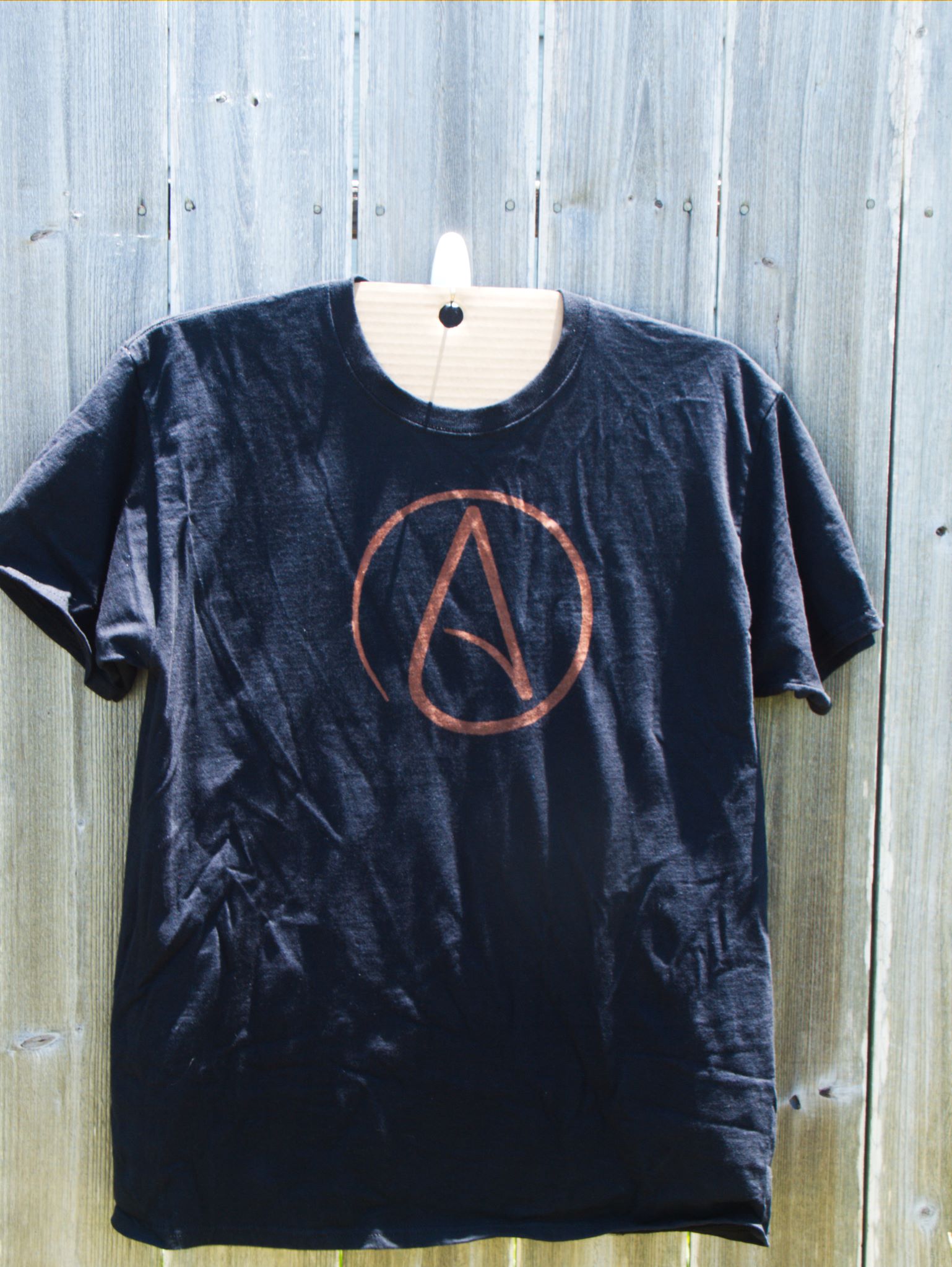 Atheist symbol discharge tee shirt example