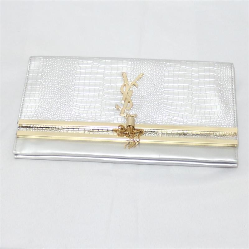 Buy YSL-Silver-Evening-Clutch-Bag-wt-Gold-Trims -Shop Fashion ...  