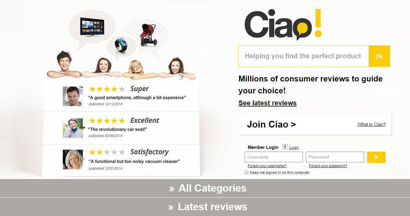 screenshot of ciao website