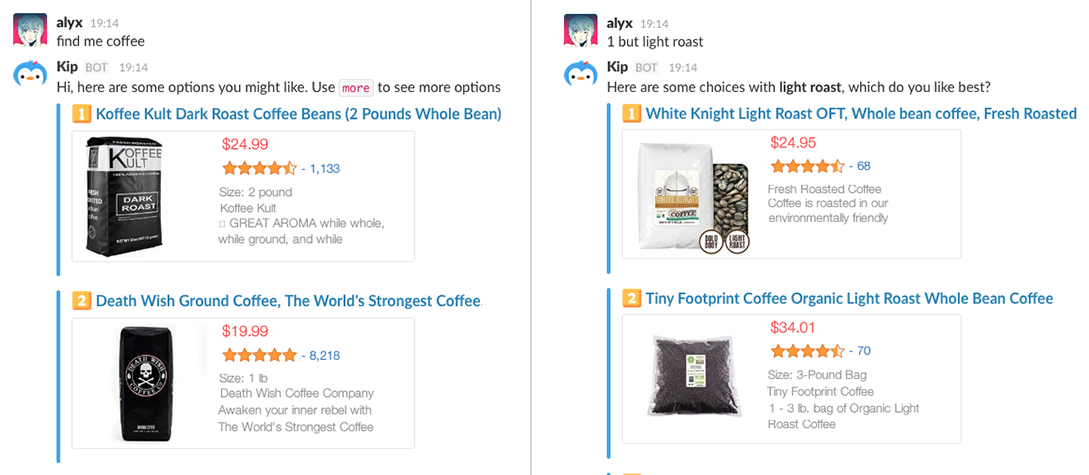 Kip in action on Slack