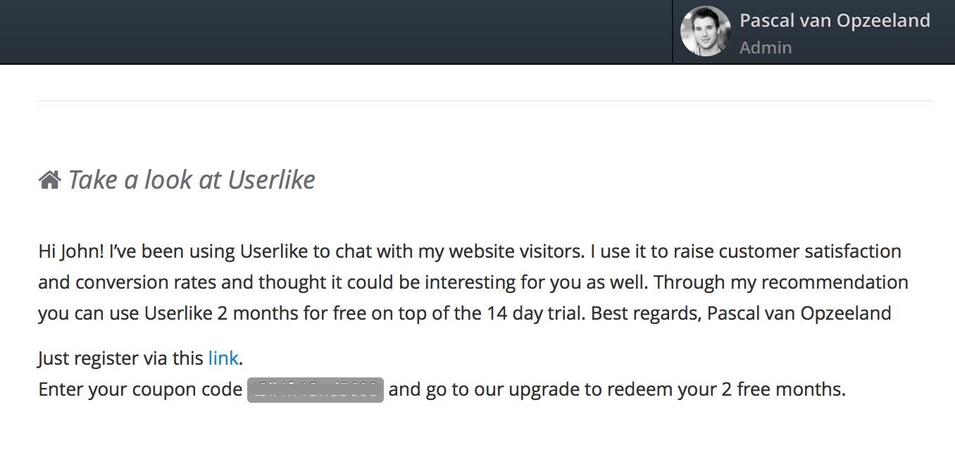 userlike screenshot of email