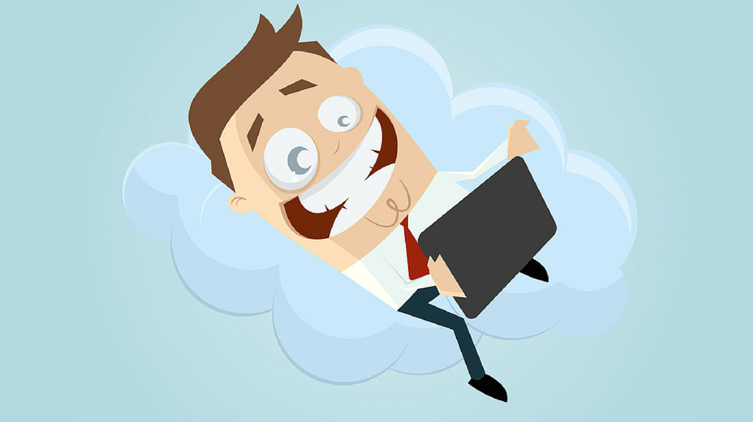 cartoon of marketer reading tablet
