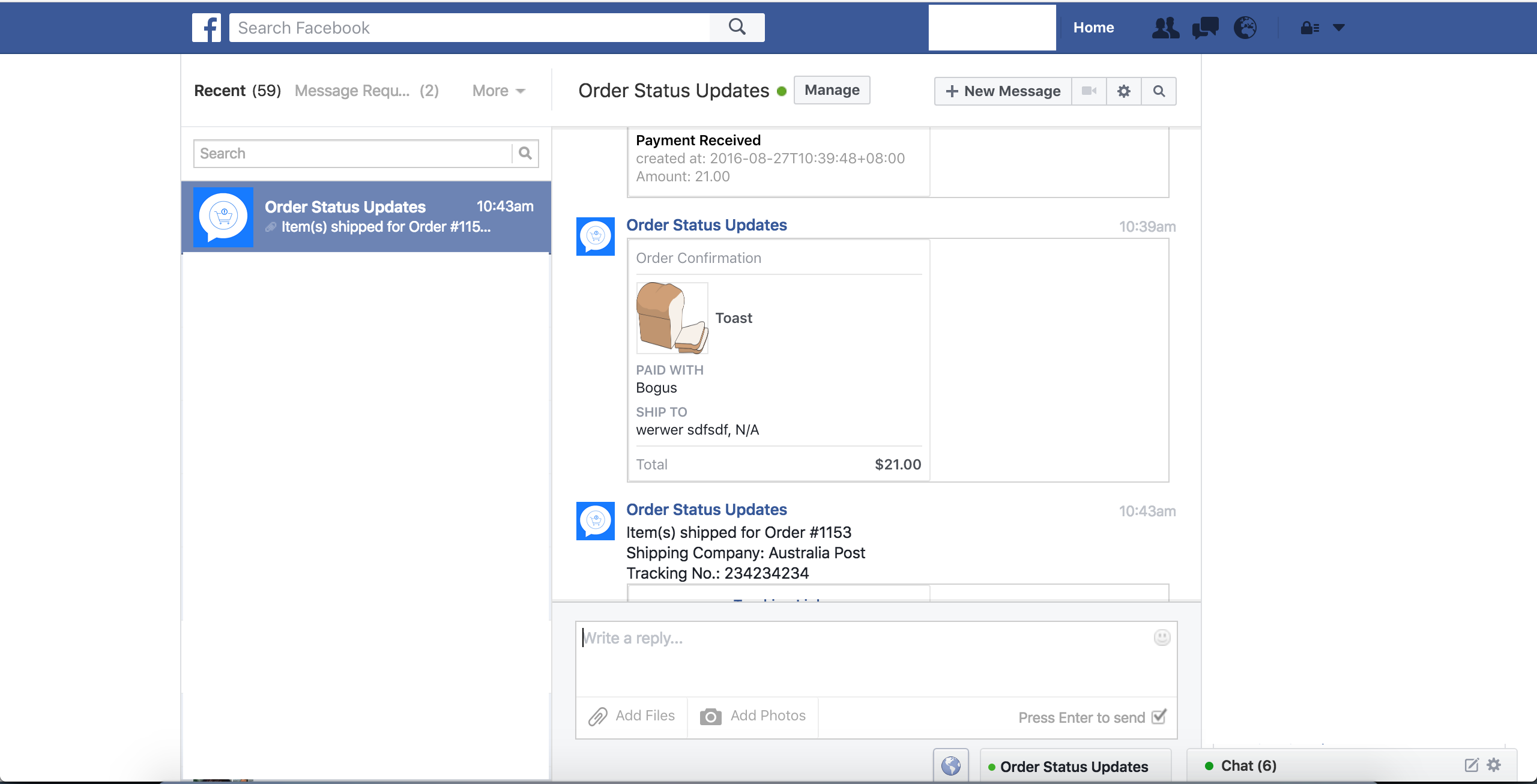 Capture d'écran du gestionnaire d'états des commandes de Shopify
