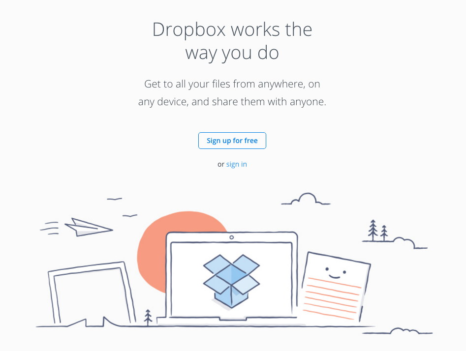 Screenshot Dropbox-Website