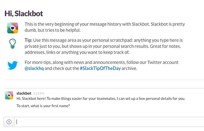Slack’s Bot während des Onboardings