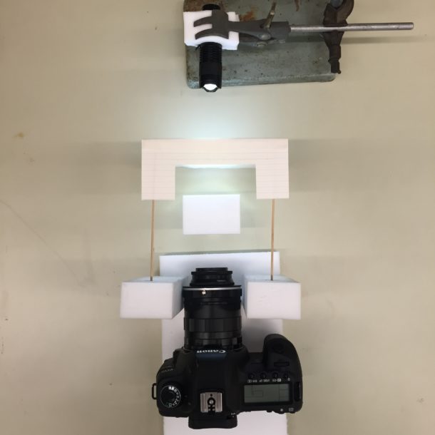 Measurement of contact angle using DSLR camera equiped with macro extension tubes to improve image resolution and provide consistent quality