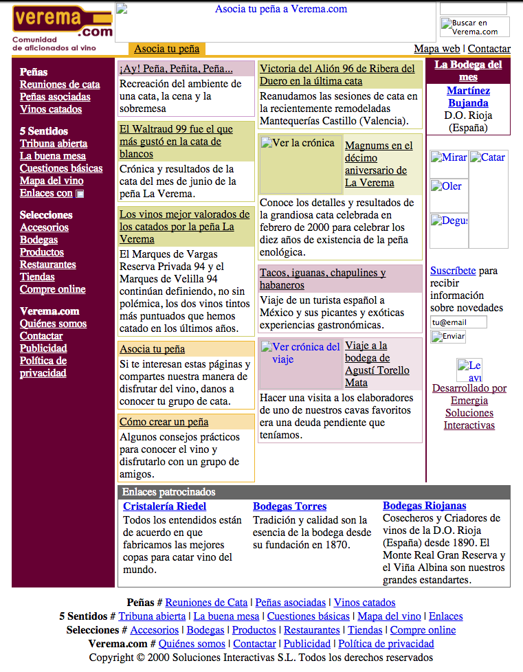 Portada de Verema.com en diciembre 2000