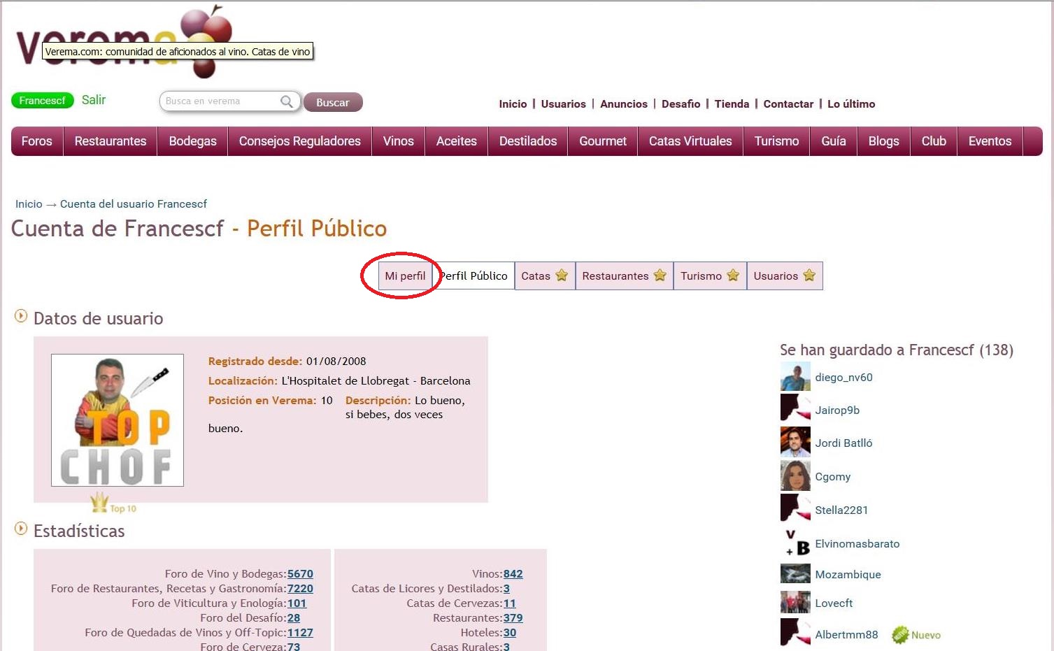 Te aparecerá esta página. Clica con el botón izquierdo en "Mi perfil".