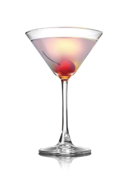 Ginebra + zumo de limón + Marrasquino licor + cereza macerada = Aviation 