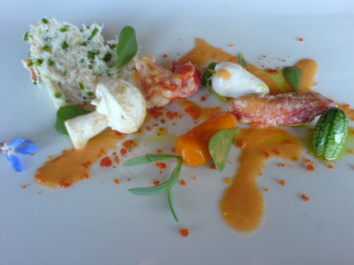 Akelarre Xangurro frio y caliente en ensalada