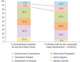 Figura 1: Importancia relativa de los segmentos de consumidores en el Reino Unido, sobre la base de unas treinta mil encuestas (n = 3059), realizadas a consumidores regulares del Reino Unido (marzo-abril 2009). Fuente: Wine Intelligence, Vinitrac UK 