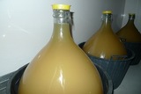 He uses oak barrels and the equivalent of one barrel is fermented in glass demijohns.