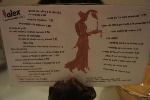 Bar alex en Donosti la carta